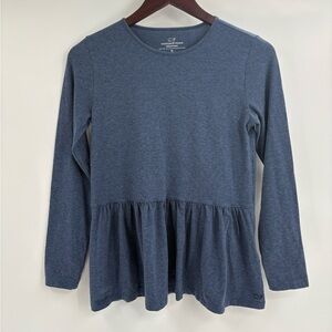Vineyard vines blue cotton polyester long sleeve peplum top kids girls size 16
